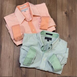 Paul Frederick 16.5-36 Dress Shirt Lot 2 Striped Check Spring Preppy Button Down